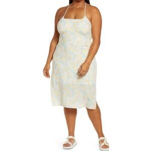 NWT BP. Halter Midi Dress‎ Plus Size TEAL IVORY ZEL FLORAL Flowy Lightweight